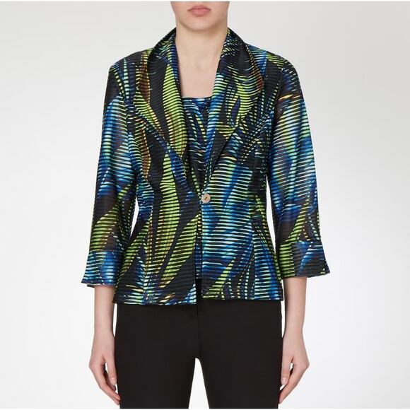 Joseph Ribkoff Blazer Size 8 Tropical Palm Print Sheer Art to Wear Career Jacket - Picture 14 of 15